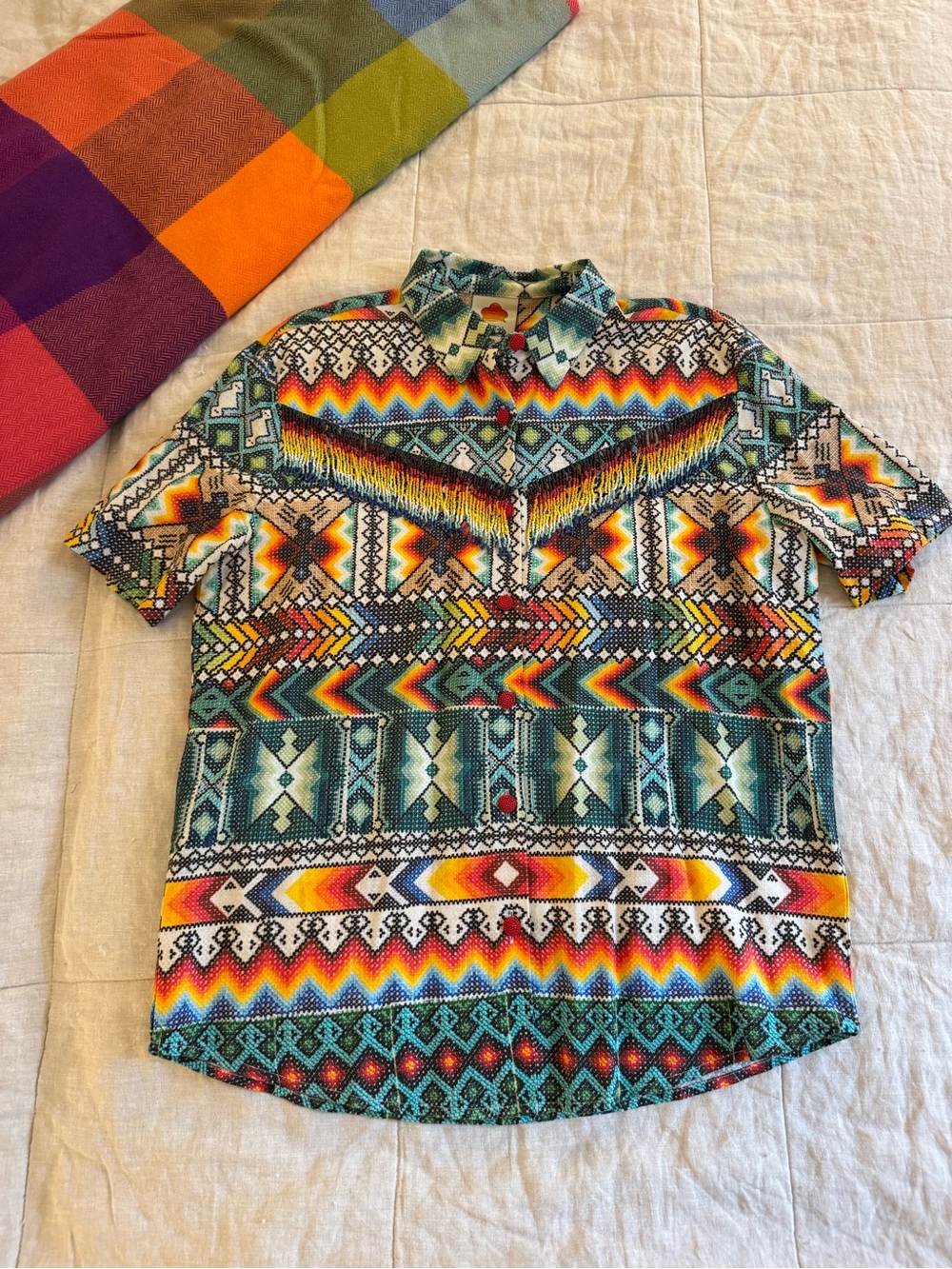 Women's Short-Sleeve Aztec Print Shirt - Multicolor